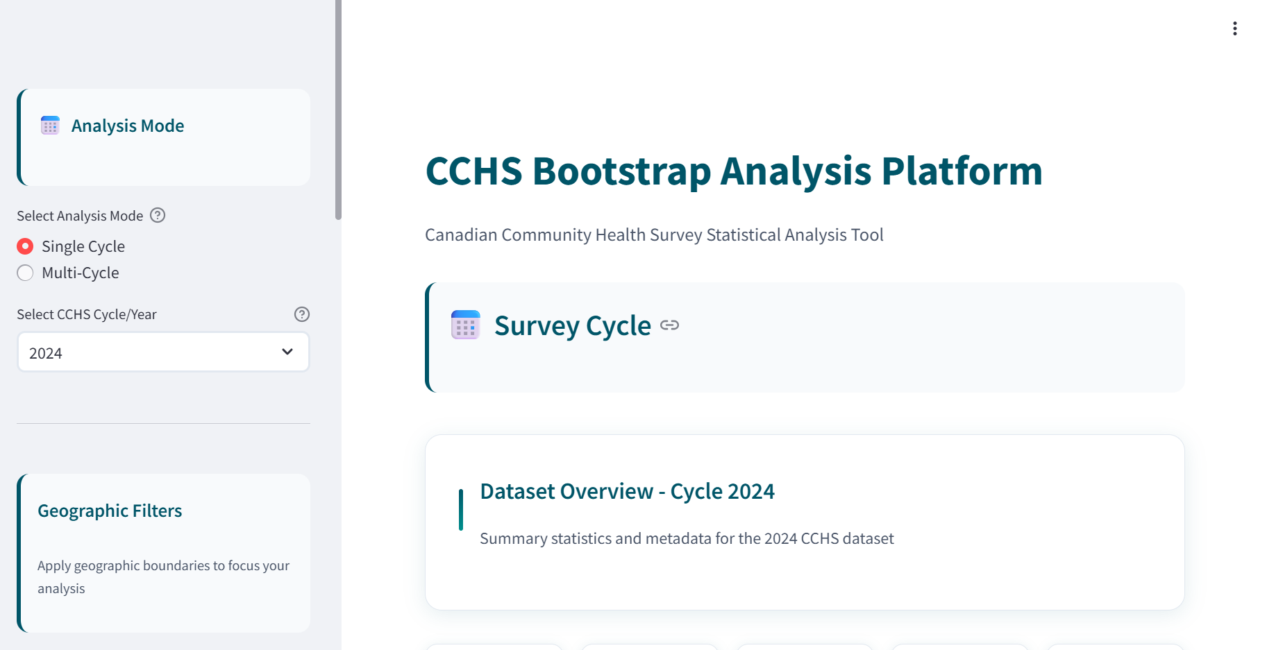 Screenshot of the CCHS analysis tool